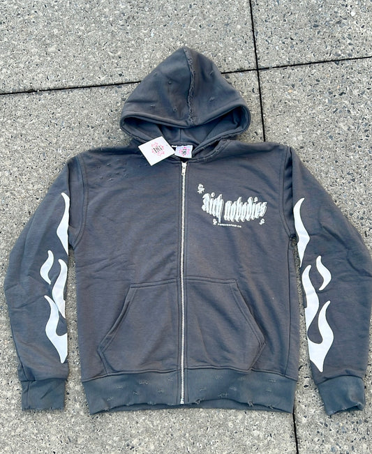 Grey Distressed RichNobodies Hoodie